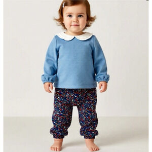 Edgehill Collection Peter Pan Long Sleeve Top Floral Classic Boho Pants Set 24M